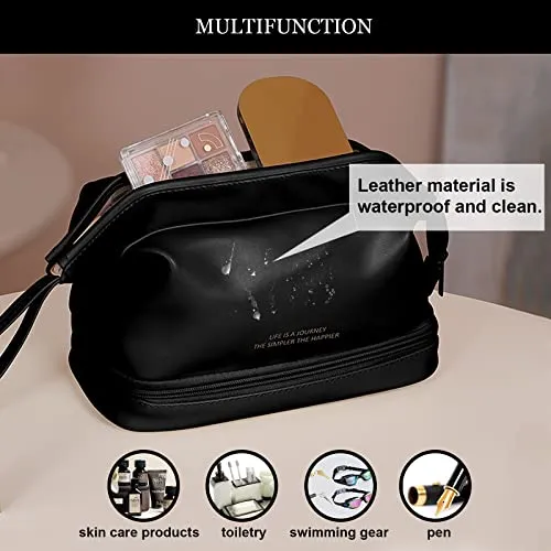 Abiudeng Large Makeup Bag for Women,Travel Makeup Organizer with Brush Holder, Dopp Kit Essentials,Waterproof Lozenge Cosmetic Bag for Traveling,Multi Compartment,Cute,Spacious Capacity-Black