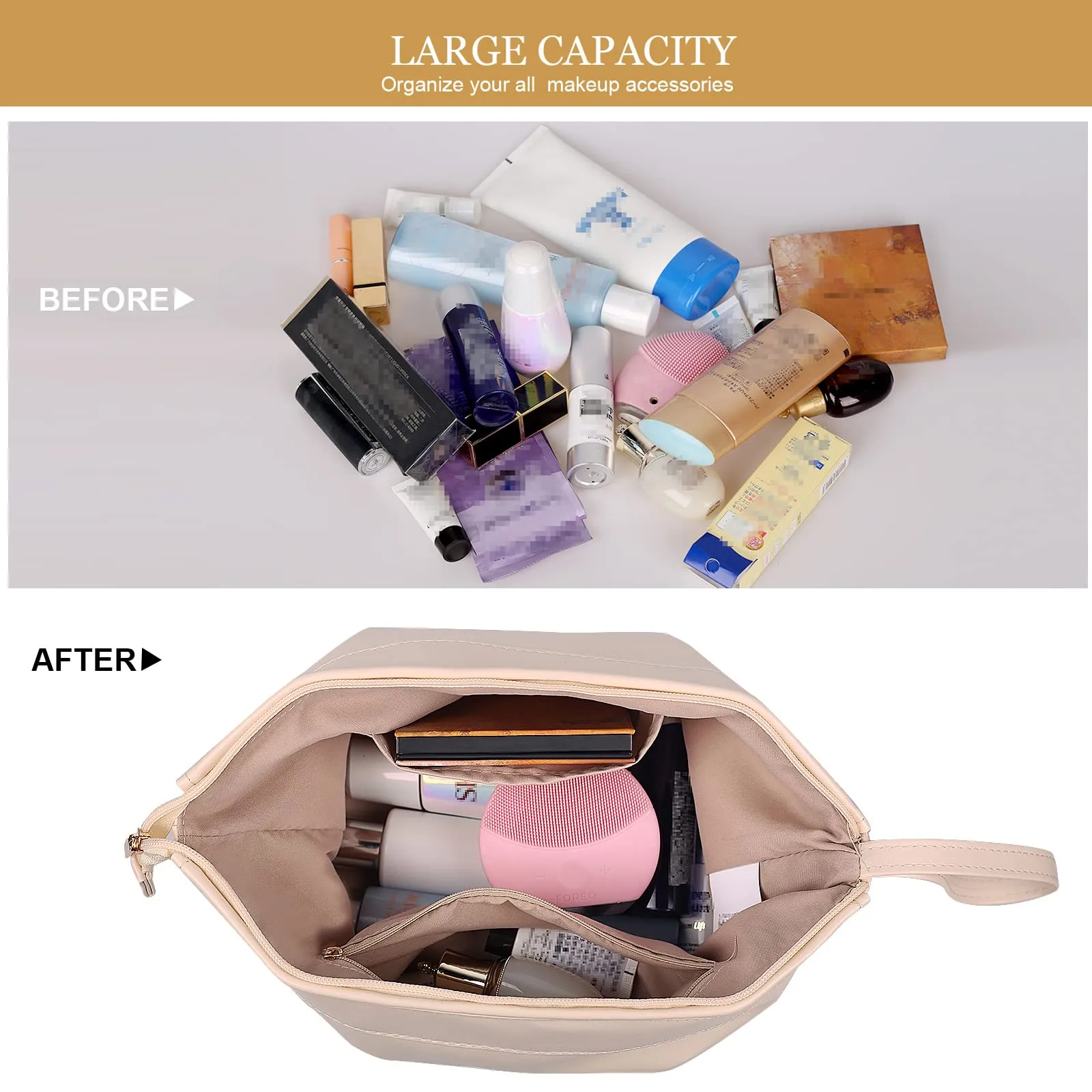 Abiudeng Large Makeup Bag,toiletry bag for women,Waterproof Cosmetic Bag,Make up Travel Bag Essentials,Cute Travel Toiletry Bag with compartments,Makeup Bag Organizer with Bottom Pouch