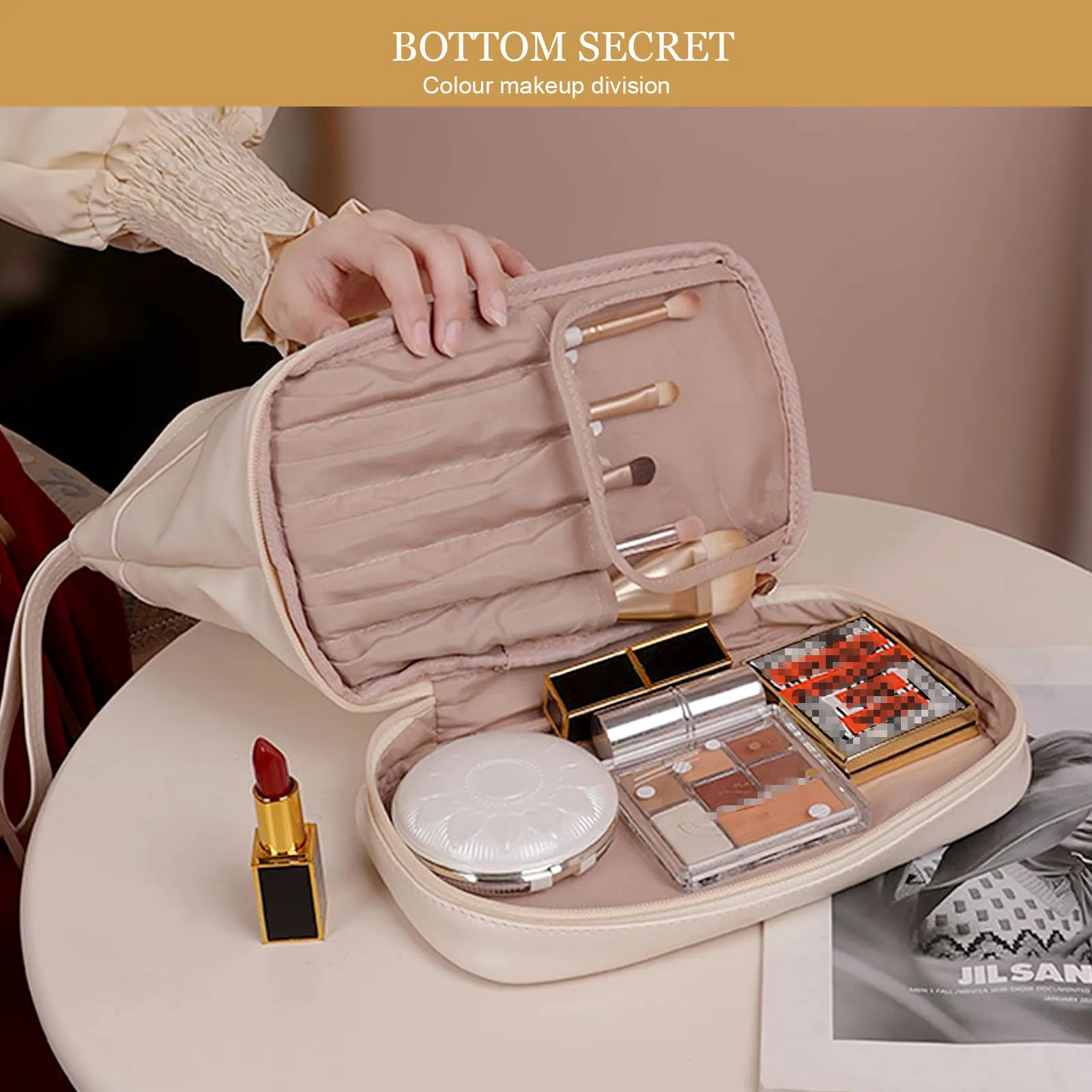 Abiudeng Large Makeup Bag,toiletry bag for women,Waterproof Cosmetic Bag,Make up Travel Bag Essentials,Cute Travel Toiletry Bag with compartments,Makeup Bag Organizer with Bottom Pouch