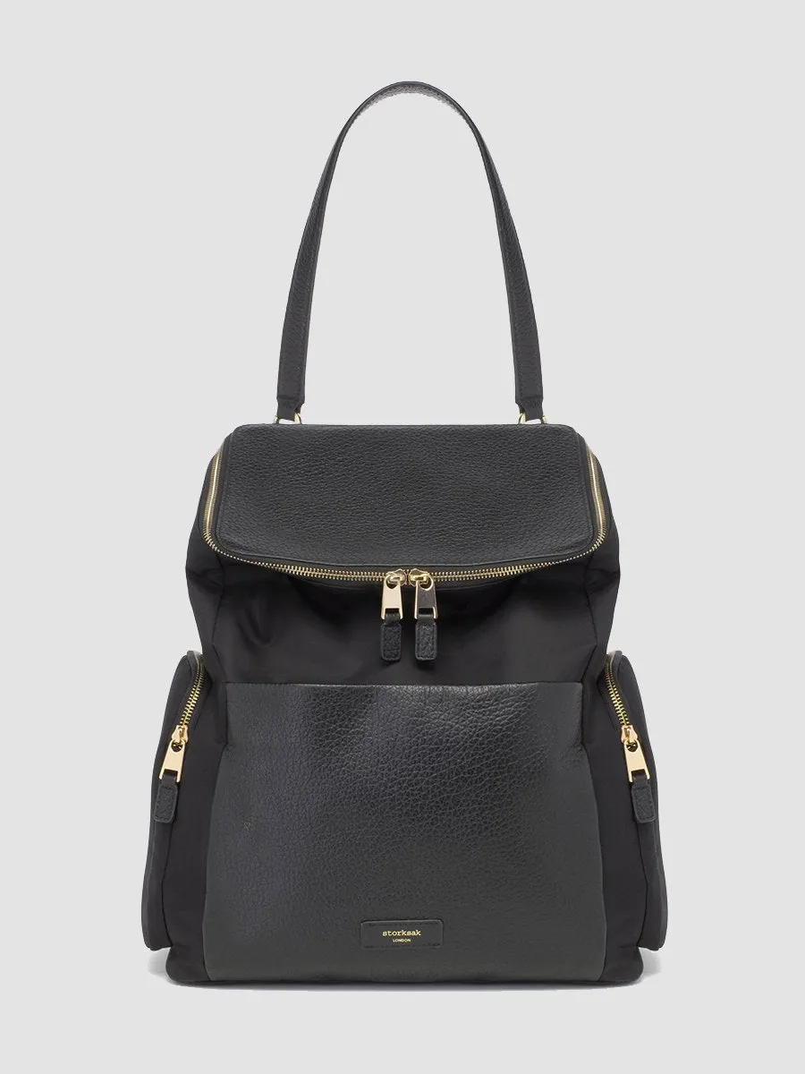 Alyssa Diaper Bag Black & Gold Leather
