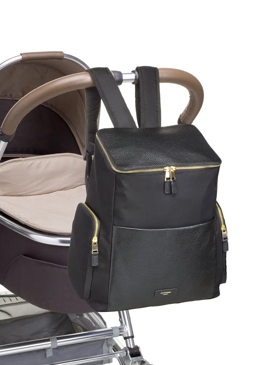Alyssa Diaper Bag Black & Gold Leather
