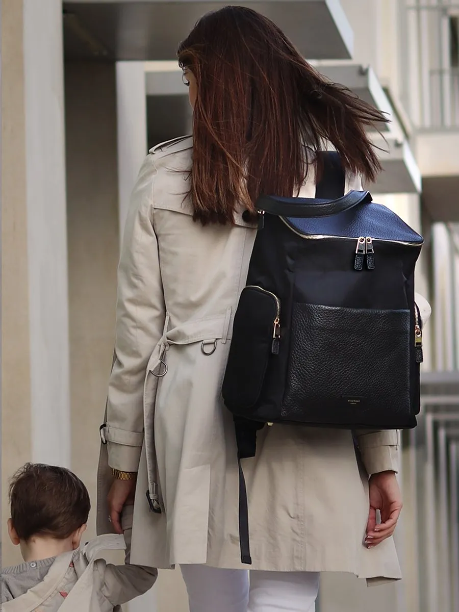 Alyssa Diaper Bag Black & Gold Leather