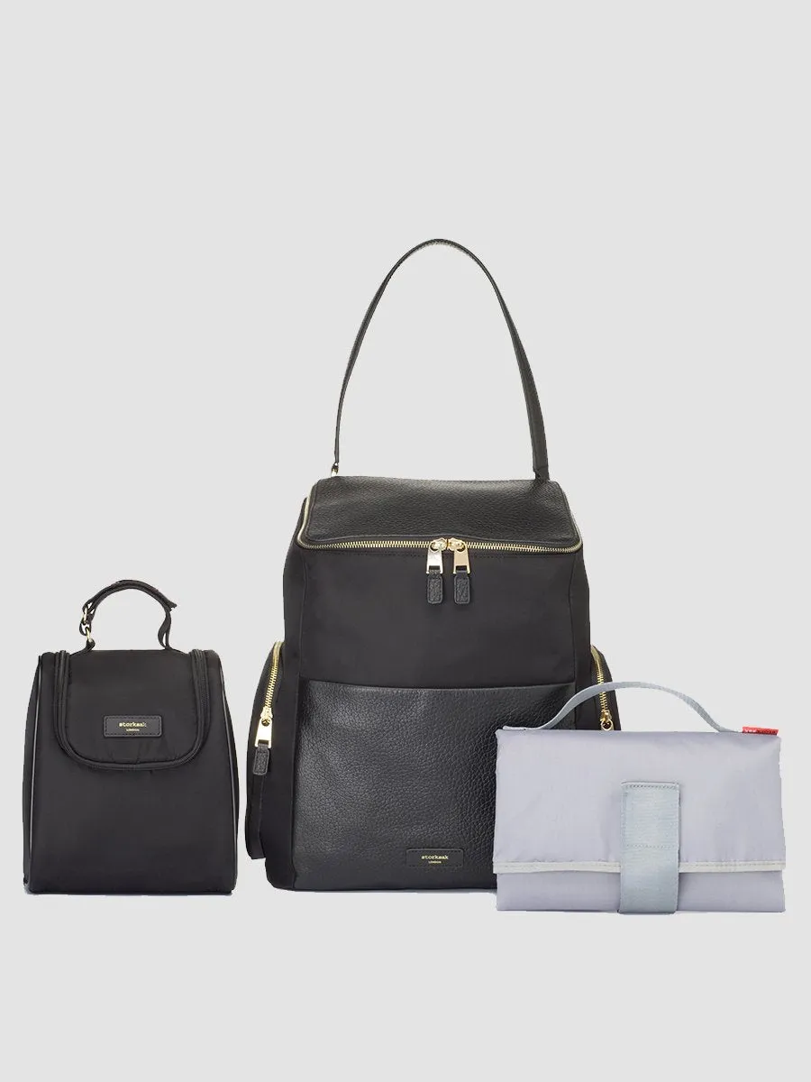 Alyssa Diaper Bag Black & Gold Leather