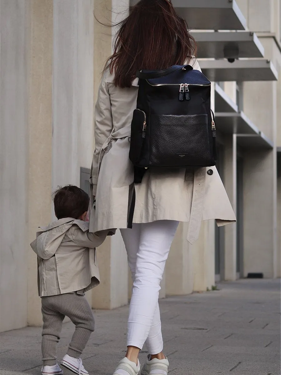 Alyssa Diaper Bag Black & Gold Leather