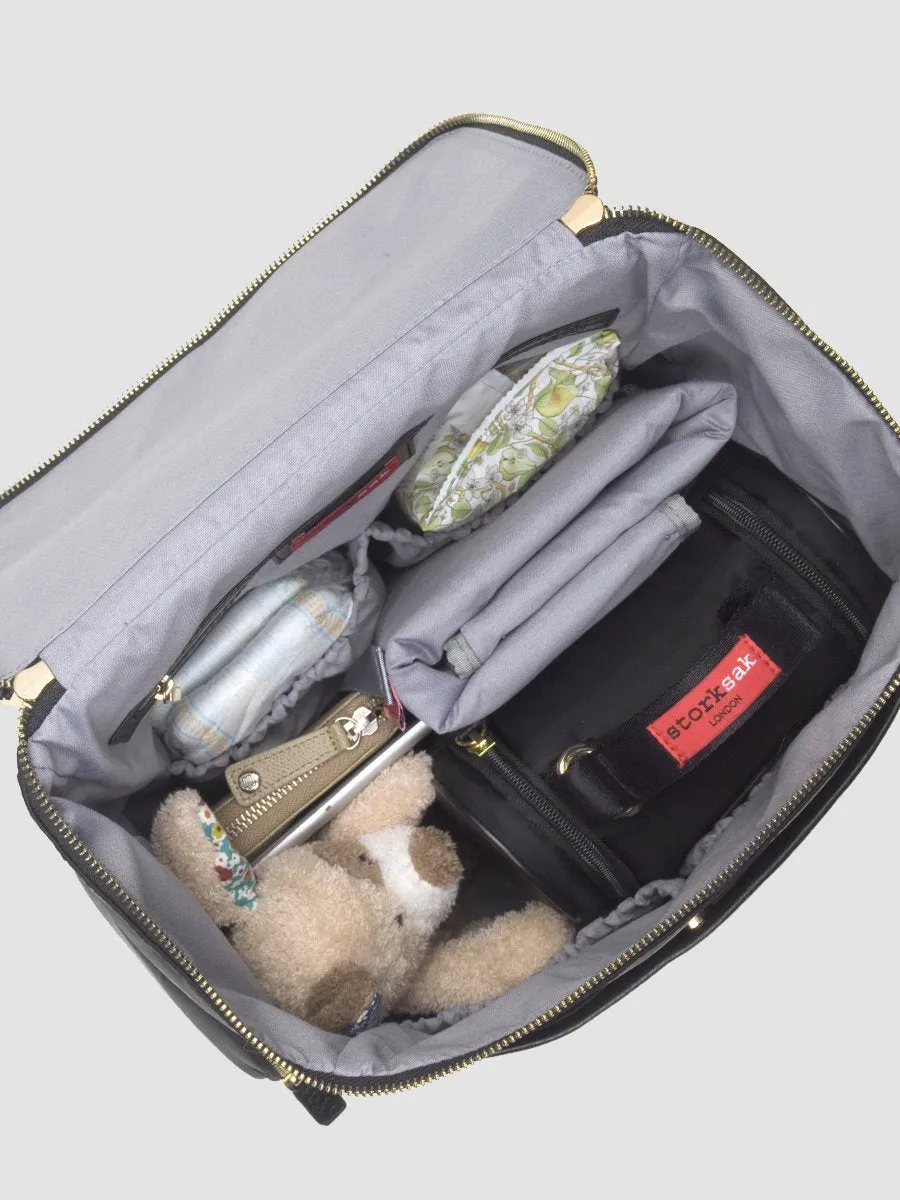 Alyssa Diaper Bag Black & Gold Leather