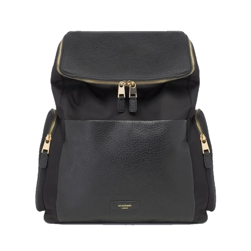Alyssa Diaper Bag Black & Gold Leather
