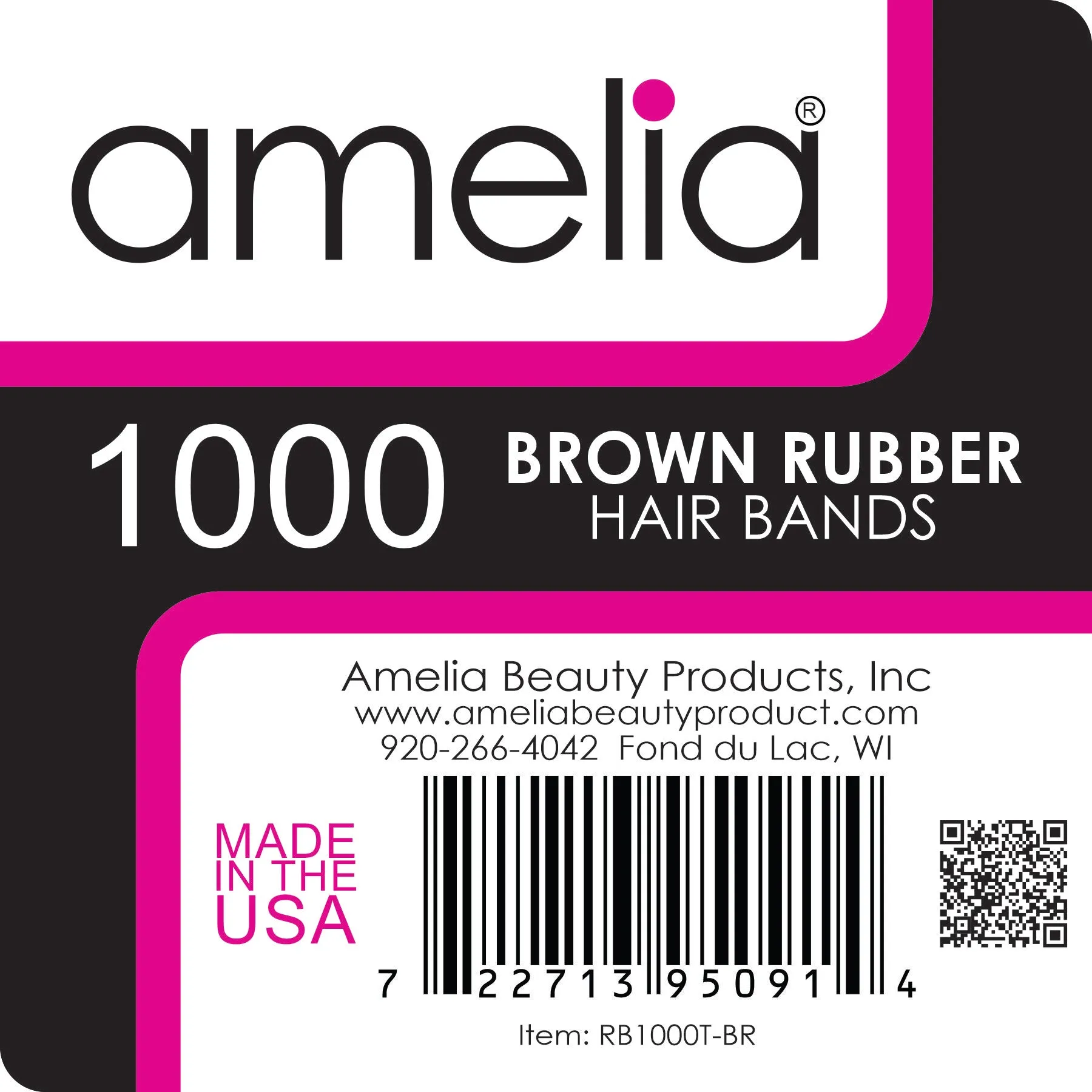 Amelia Beauty | 1/2in, Brown, Elastic Rubber Band Pony Tail Holders | Made in USA, Ideal for Ponytails, Braids, Twists, Dreadlocks, Styling Accessories for Women, Men and Girls | 1000 Pack