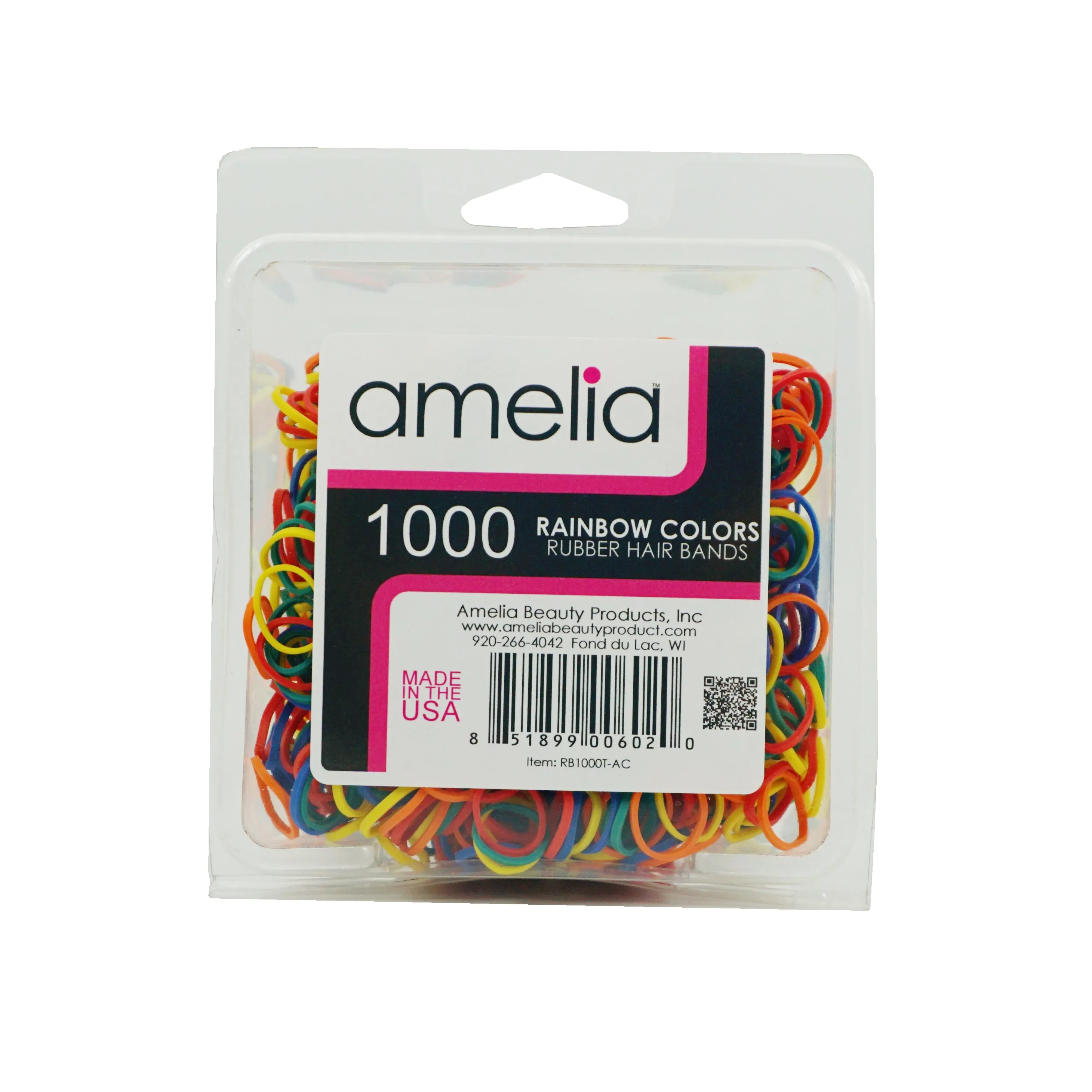 Amelia Beauty | 1/2in, Rainbow Mix, Elastic Rubber Band Pony Tail Holders | Made in USA, Ideal for Ponytails, Braids, Twists, Dreadlocks, Styling Accessories for Women, Men and Girls | 1000 Pack