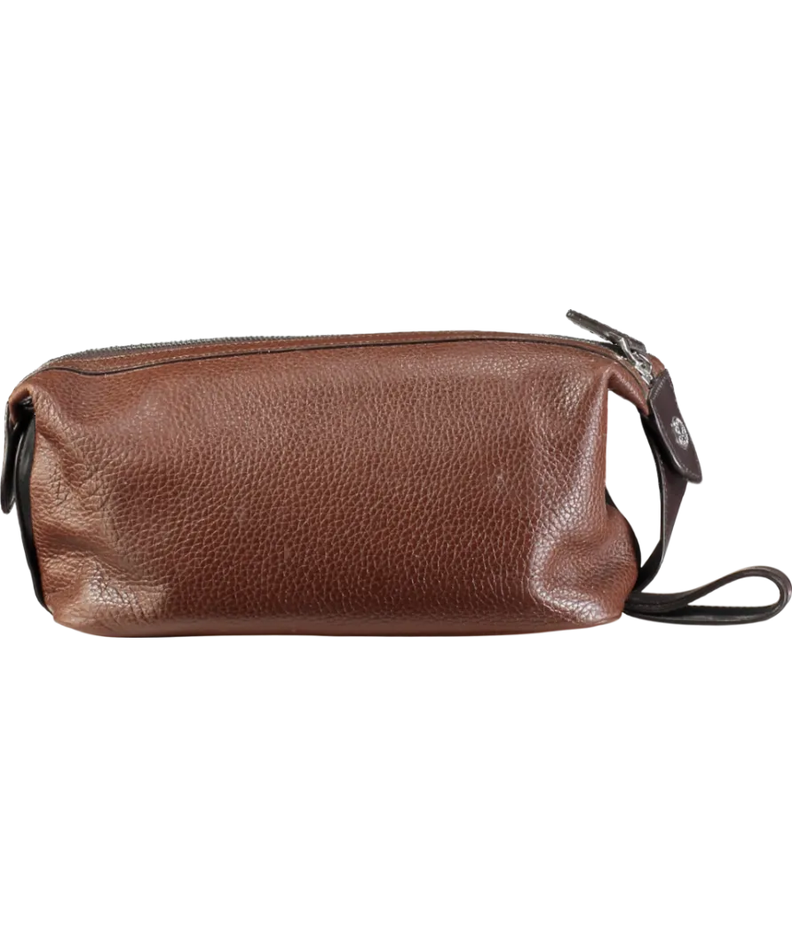Aspinal Of London Brown Reporter Wash Bag Tobacco Pebble Leather