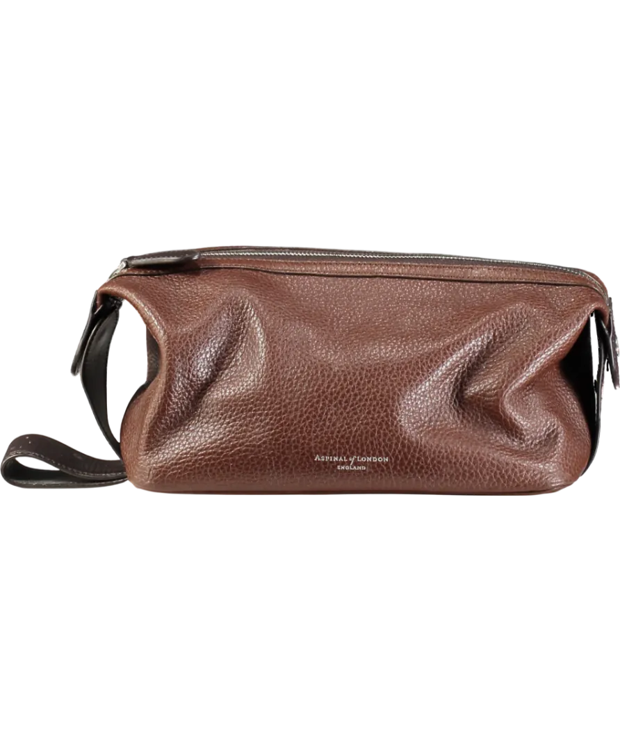 Aspinal Of London Brown Reporter Wash Bag Tobacco Pebble Leather