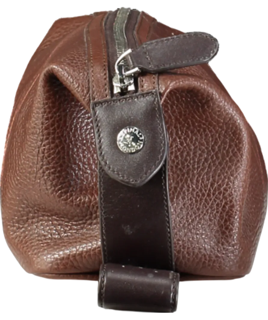 Aspinal Of London Brown Reporter Wash Bag Tobacco Pebble Leather