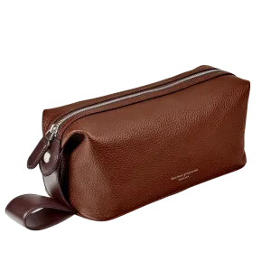 Aspinal Of London Brown Reporter Wash Bag Tobacco Pebble Leather