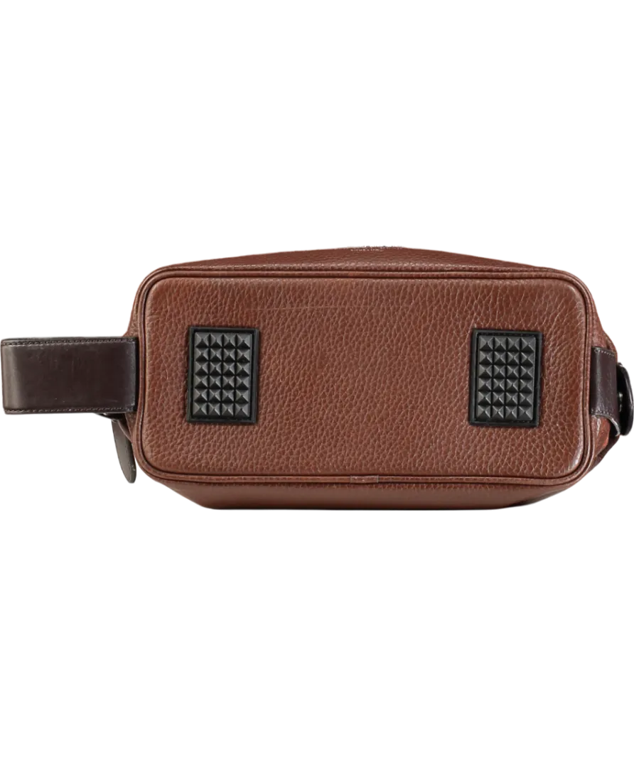 Aspinal Of London Brown Reporter Wash Bag Tobacco Pebble Leather