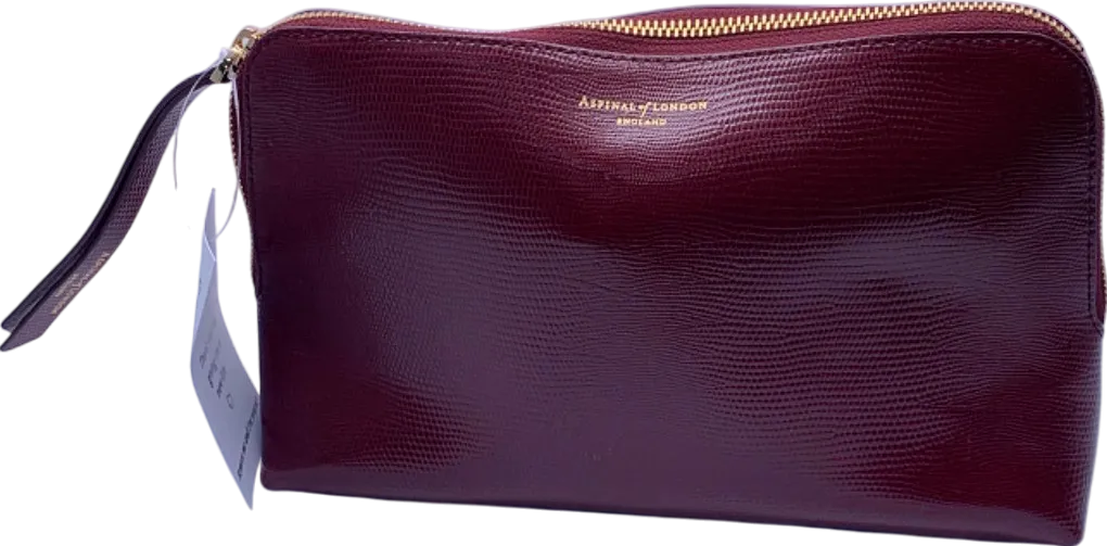 Aspinal of London Burgundy Lizard-Print Leather Large Cosmetic Case