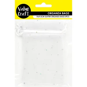 BAG ORGANZA GLITTER WHITE 140MMX95MM 5PC