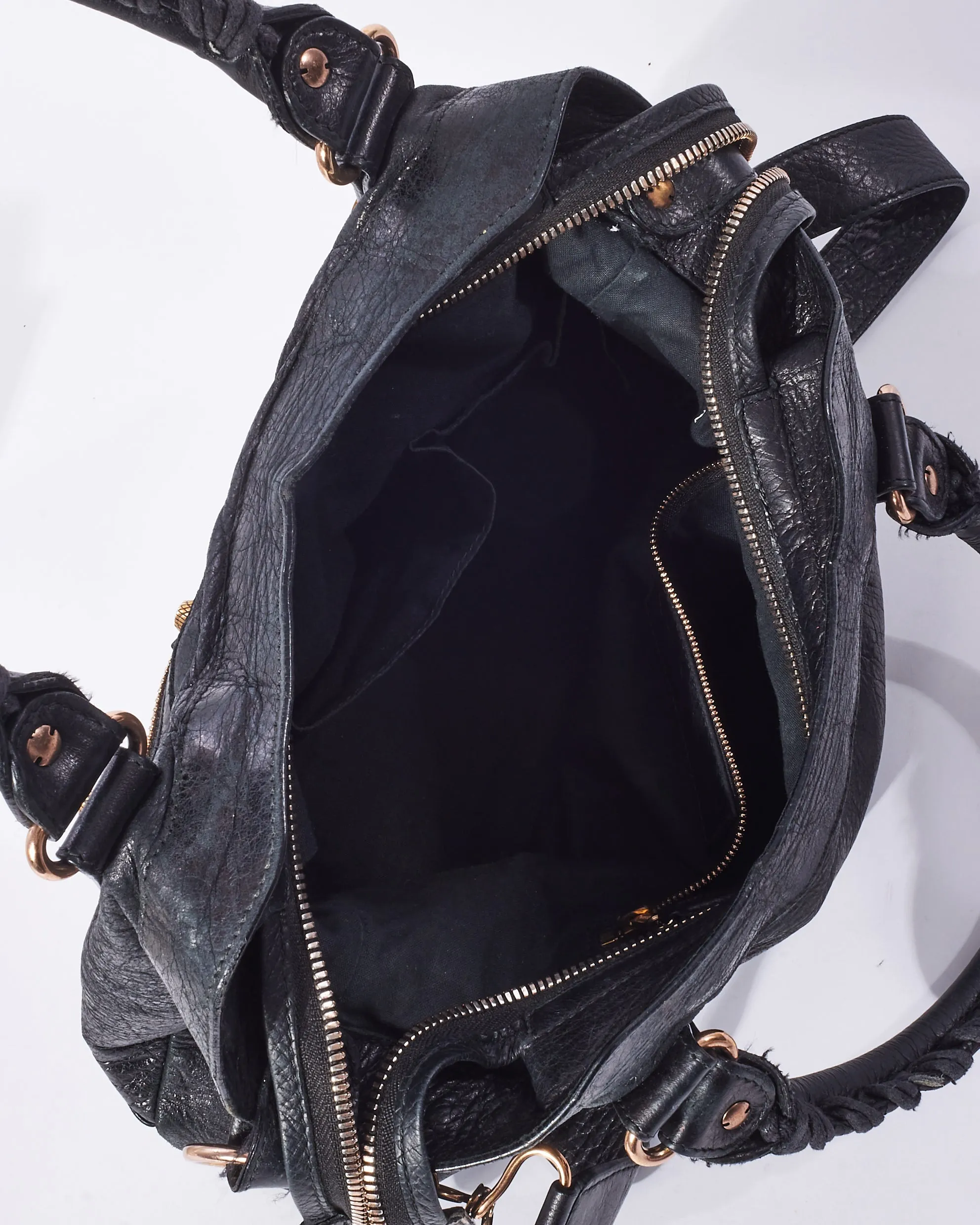 Balenciaga Black Leather & Rose Gold Giant Stud Small Town Bag