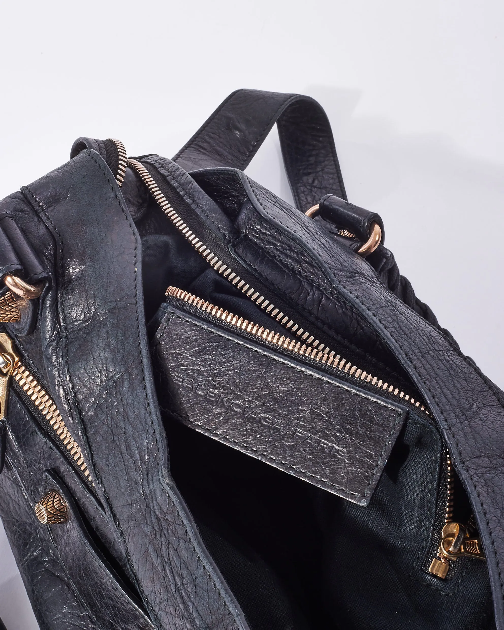 Balenciaga Black Leather & Rose Gold Giant Stud Small Town Bag