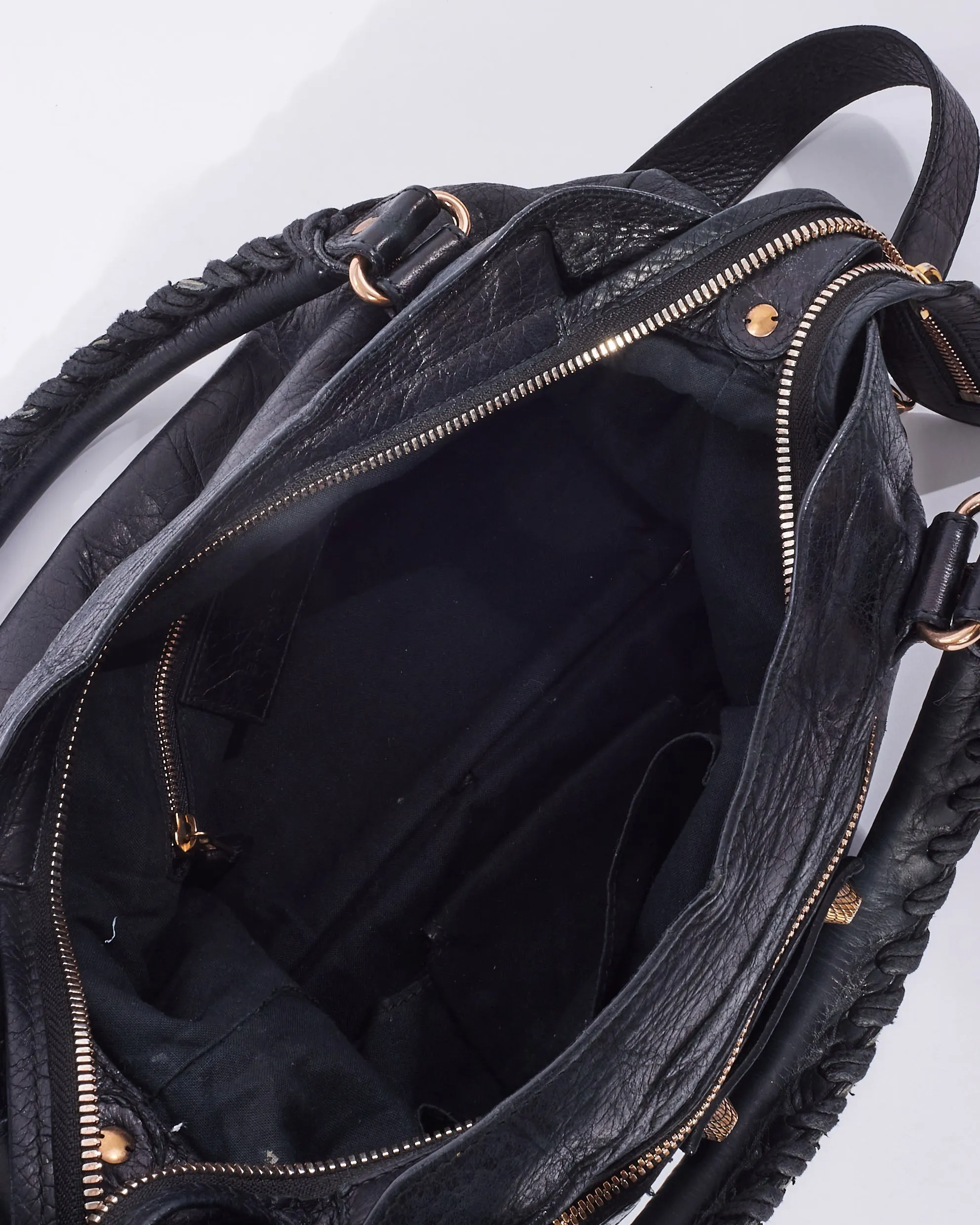 Balenciaga Black Leather & Rose Gold Giant Stud Small Town Bag
