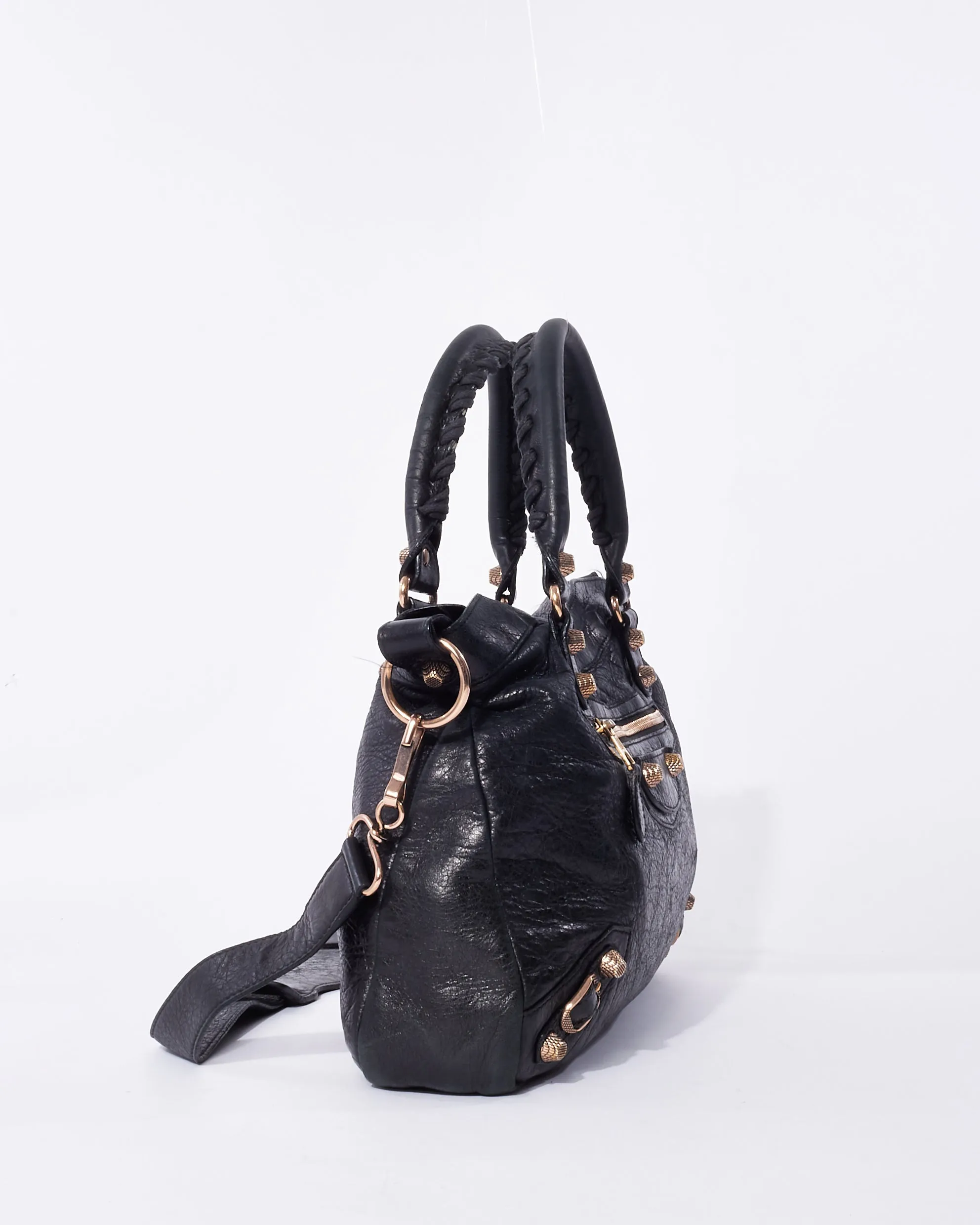 Balenciaga Black Leather & Rose Gold Giant Stud Small Town Bag