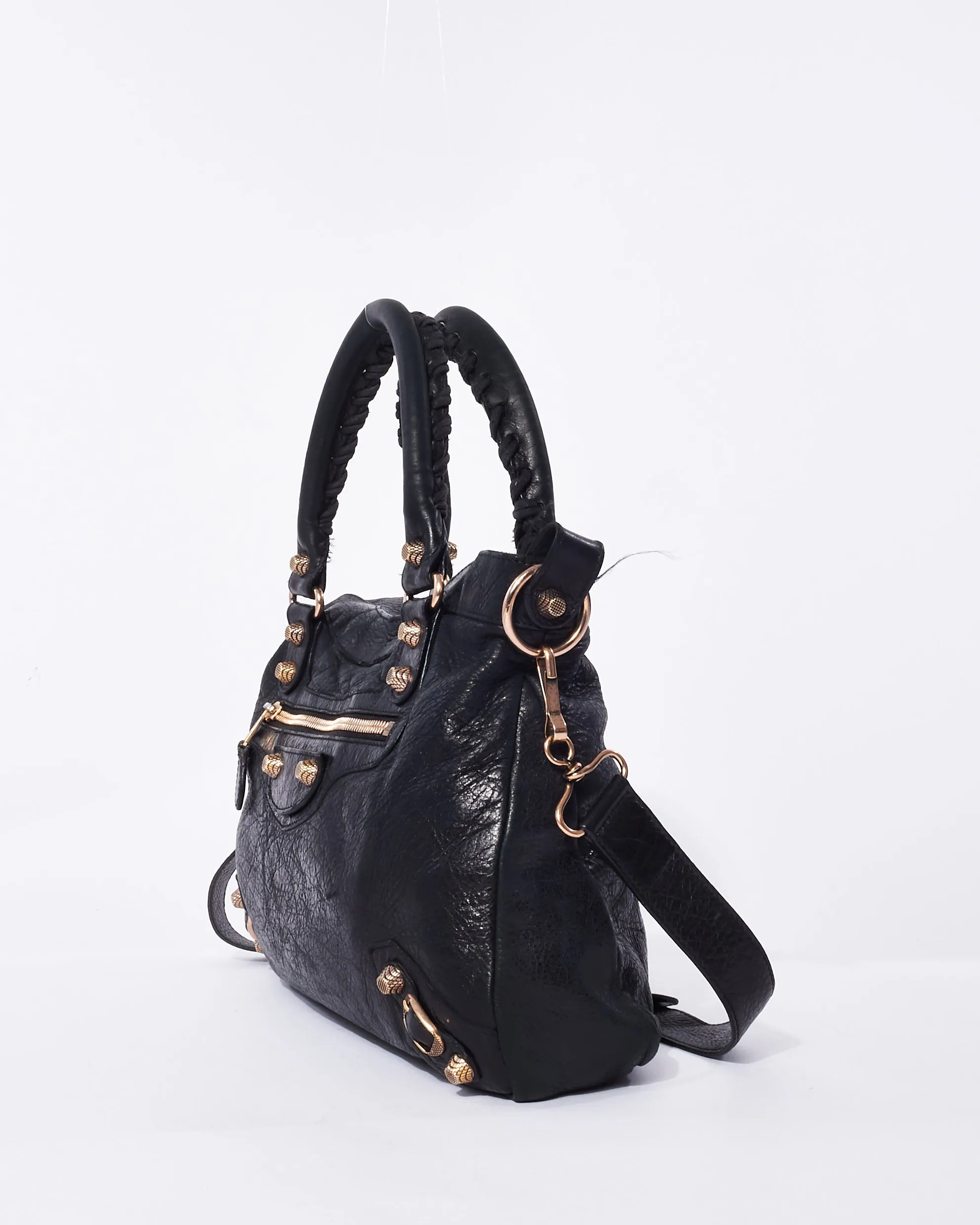 Balenciaga Black Leather & Rose Gold Giant Stud Small Town Bag