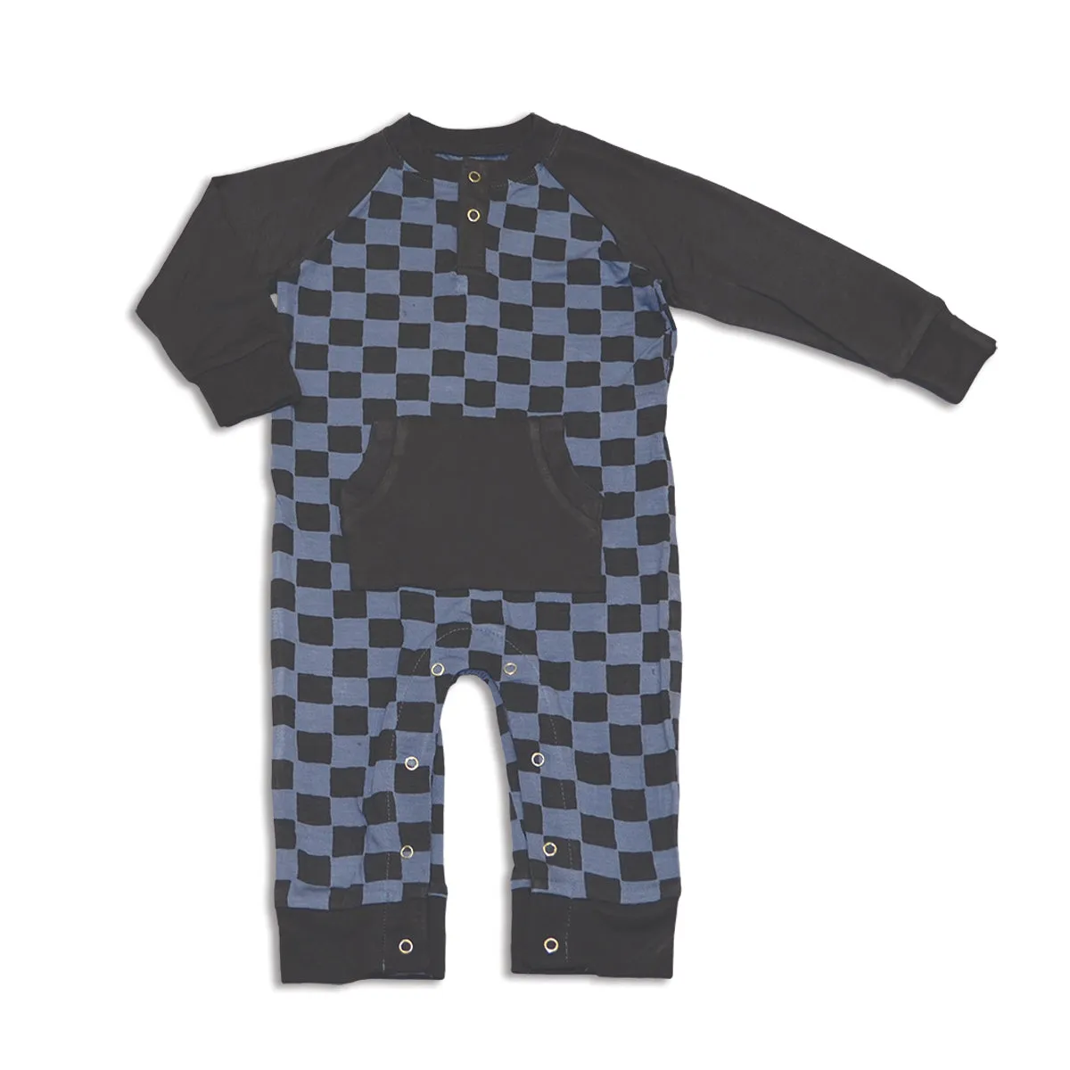 Bamboo Long Sleeve Romper w/Kangaroo Pocket (Check It Out Print)