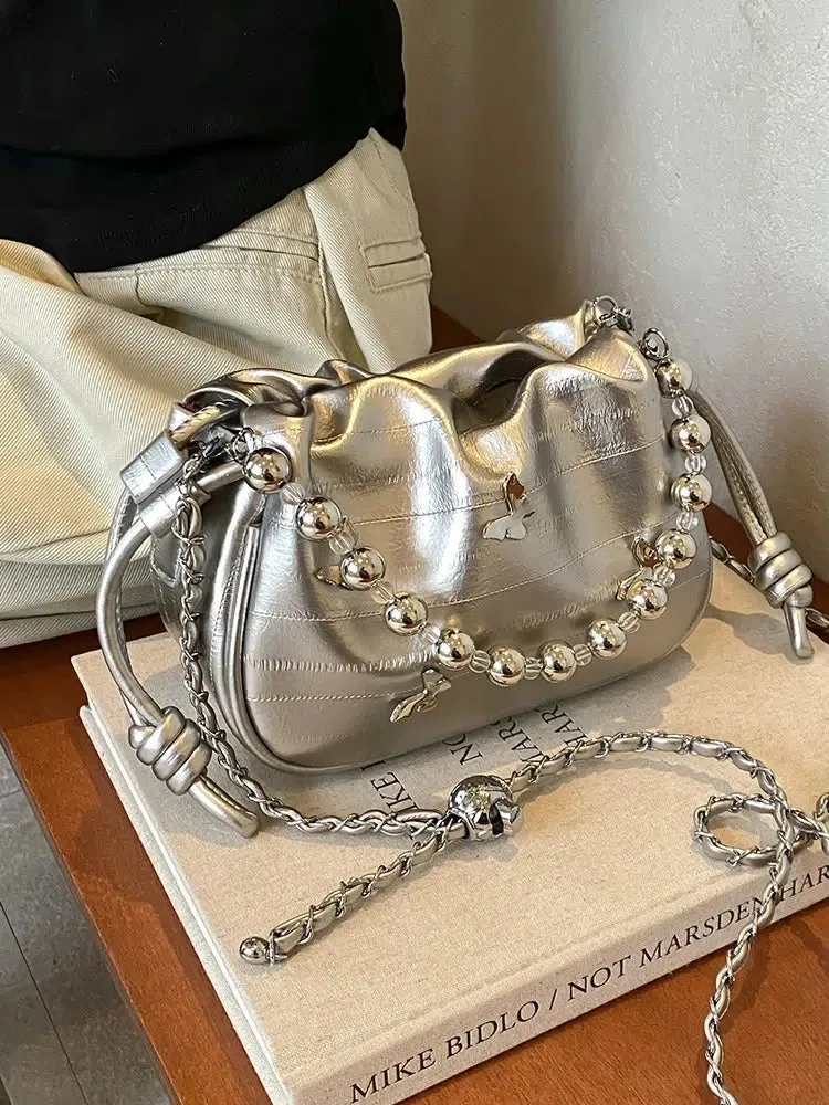 Beaded Chain Strap Crossbody Bag