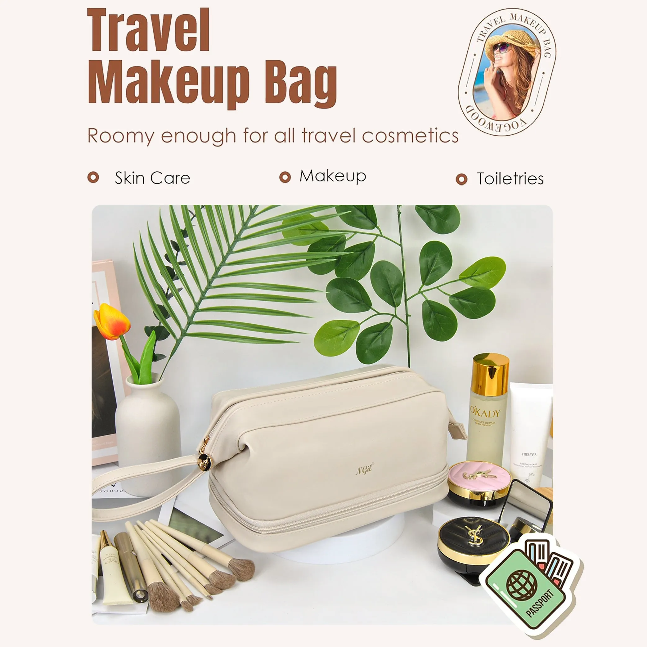 Beige NGIL Faux Leather Cosmetic Bag