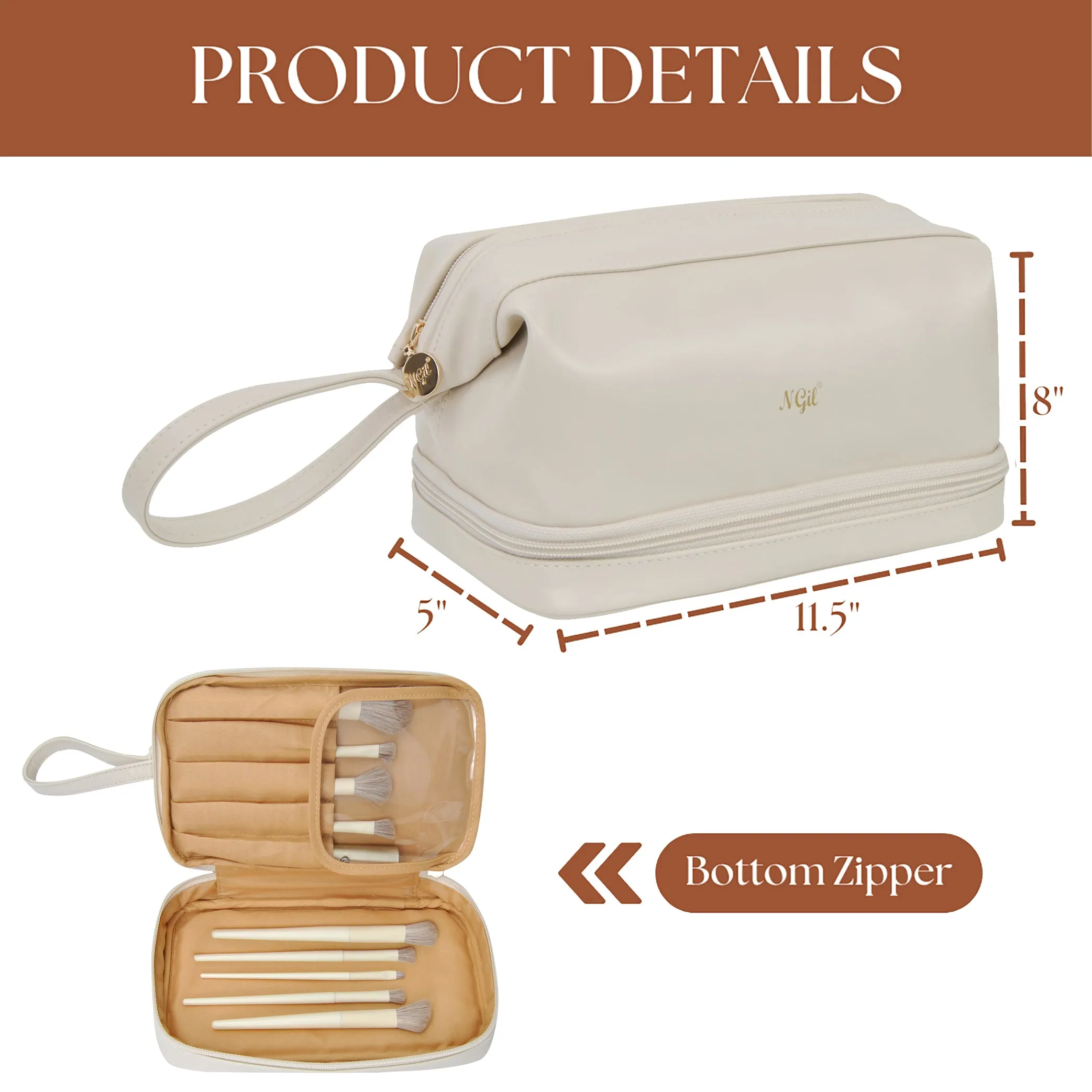 Beige NGIL Faux Leather Cosmetic Bag