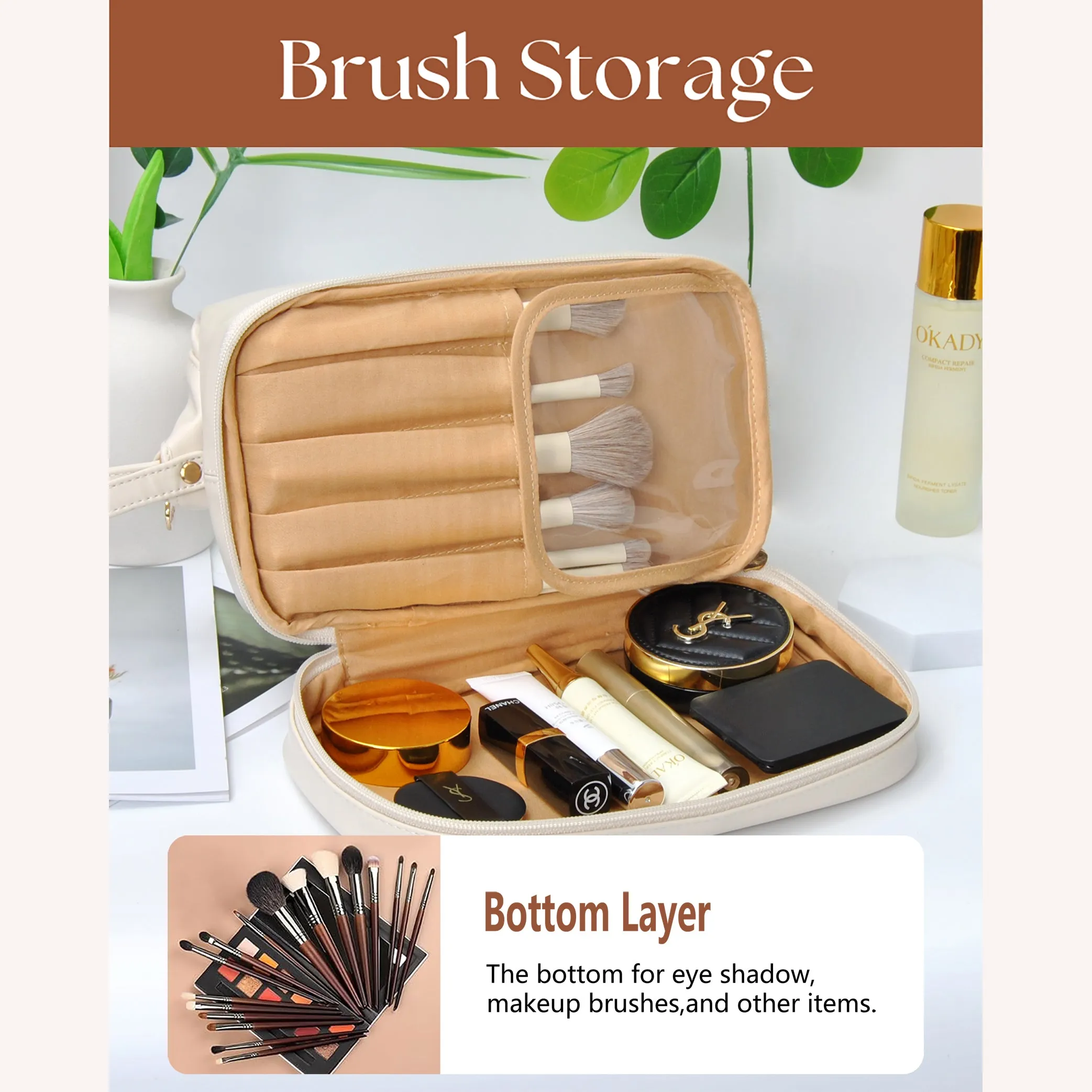 Beige NGIL Faux Leather Cosmetic Bag