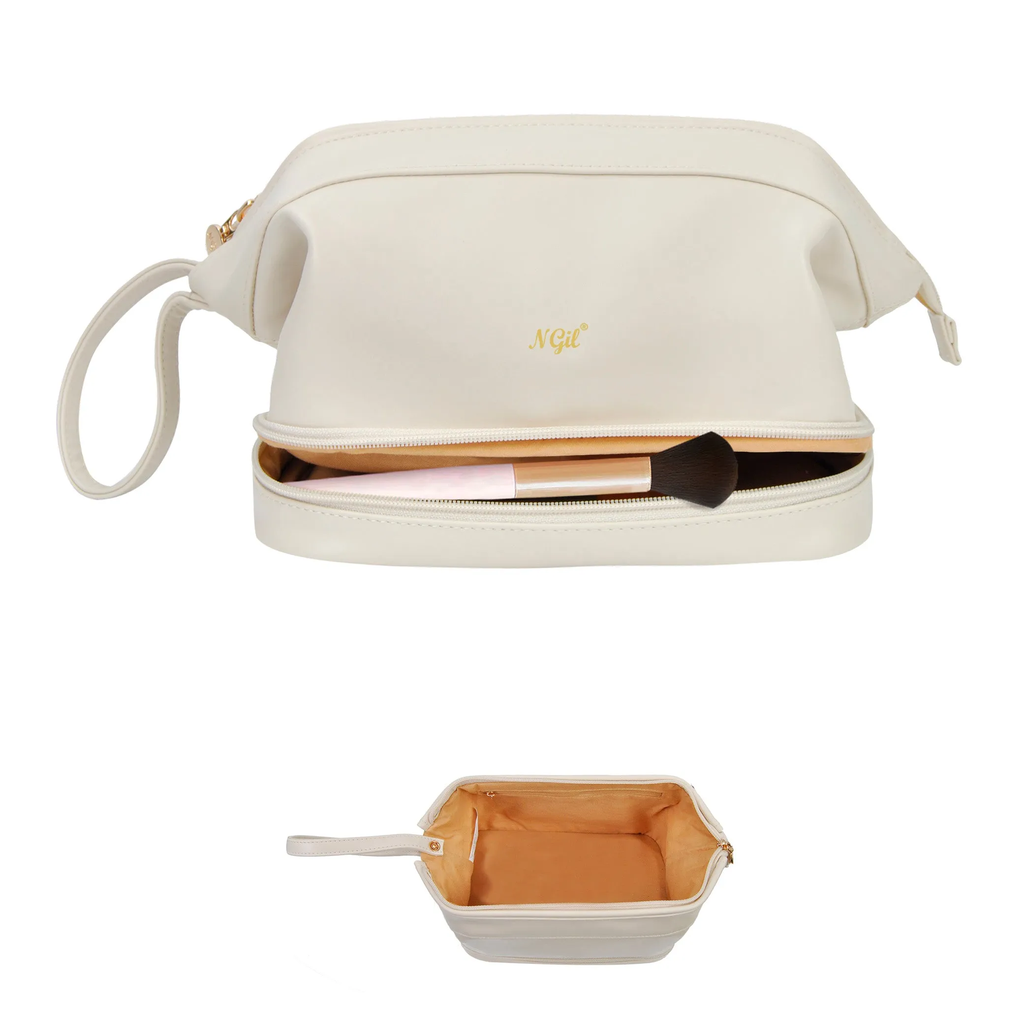 Beige NGIL Faux Leather Cosmetic Bag