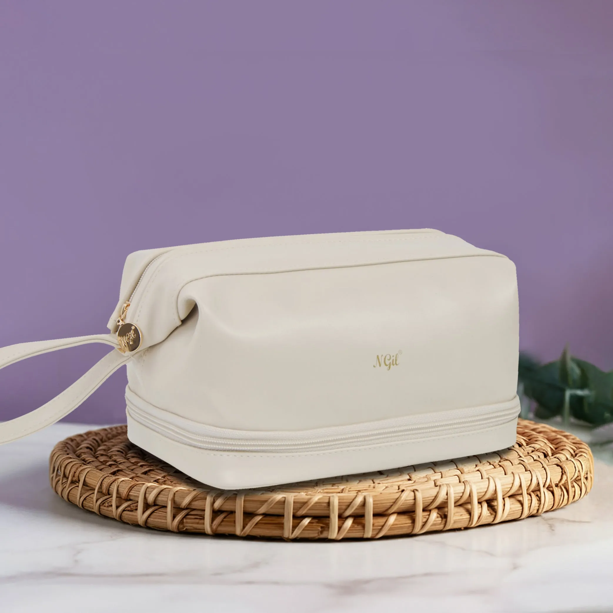 Beige NGIL Faux Leather Cosmetic Bag