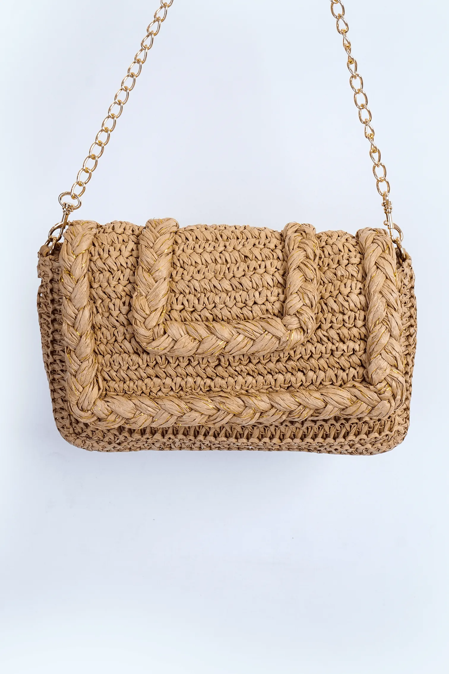 Beige Paper Straw Cross Body Bag