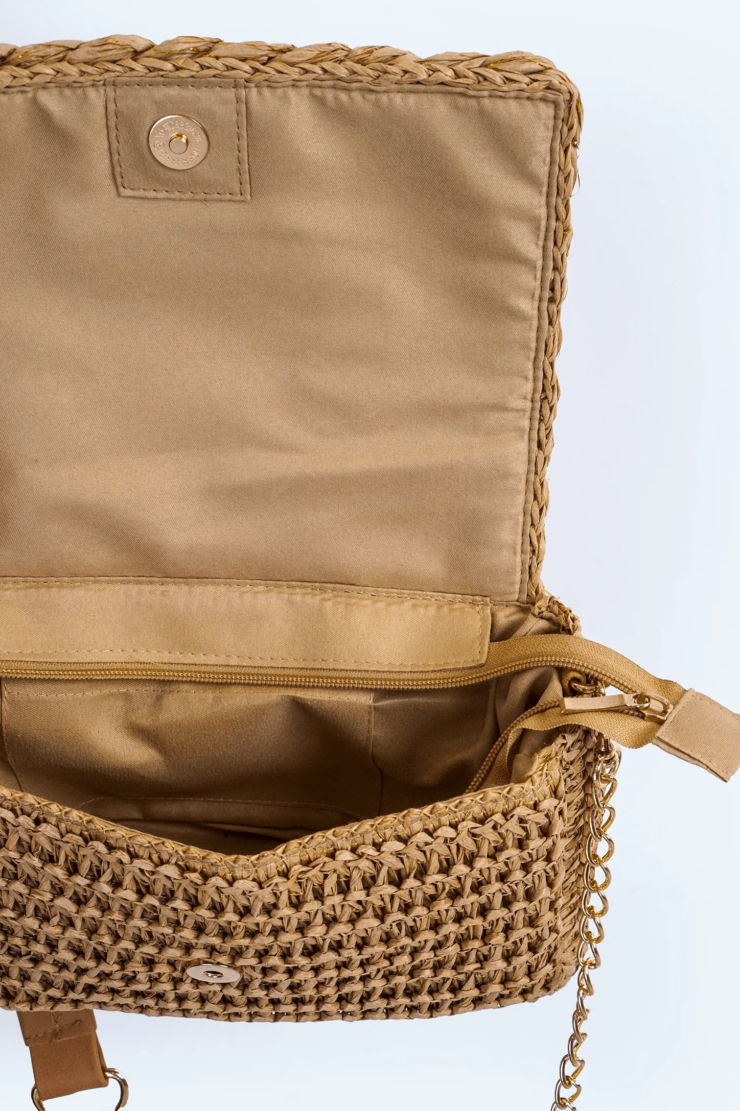 Beige Paper Straw Cross Body Bag