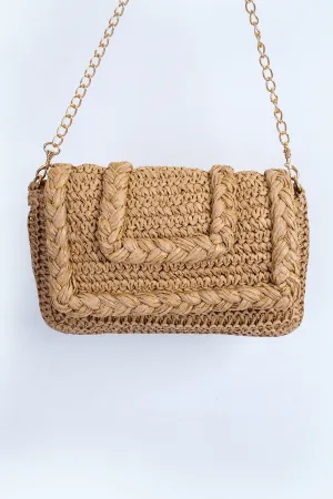 Beige Paper Straw Cross Body Bag