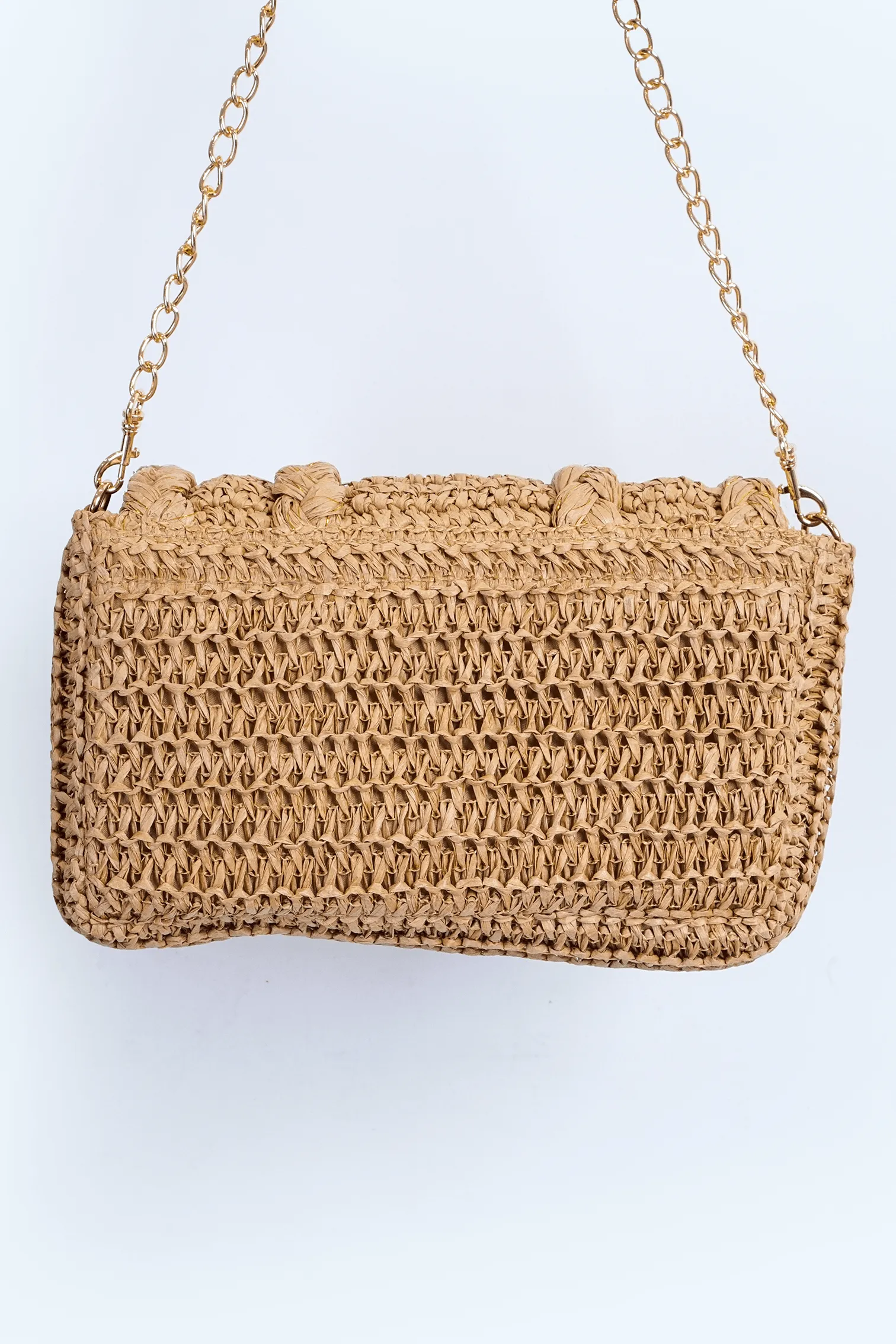 Beige Paper Straw Cross Body Bag