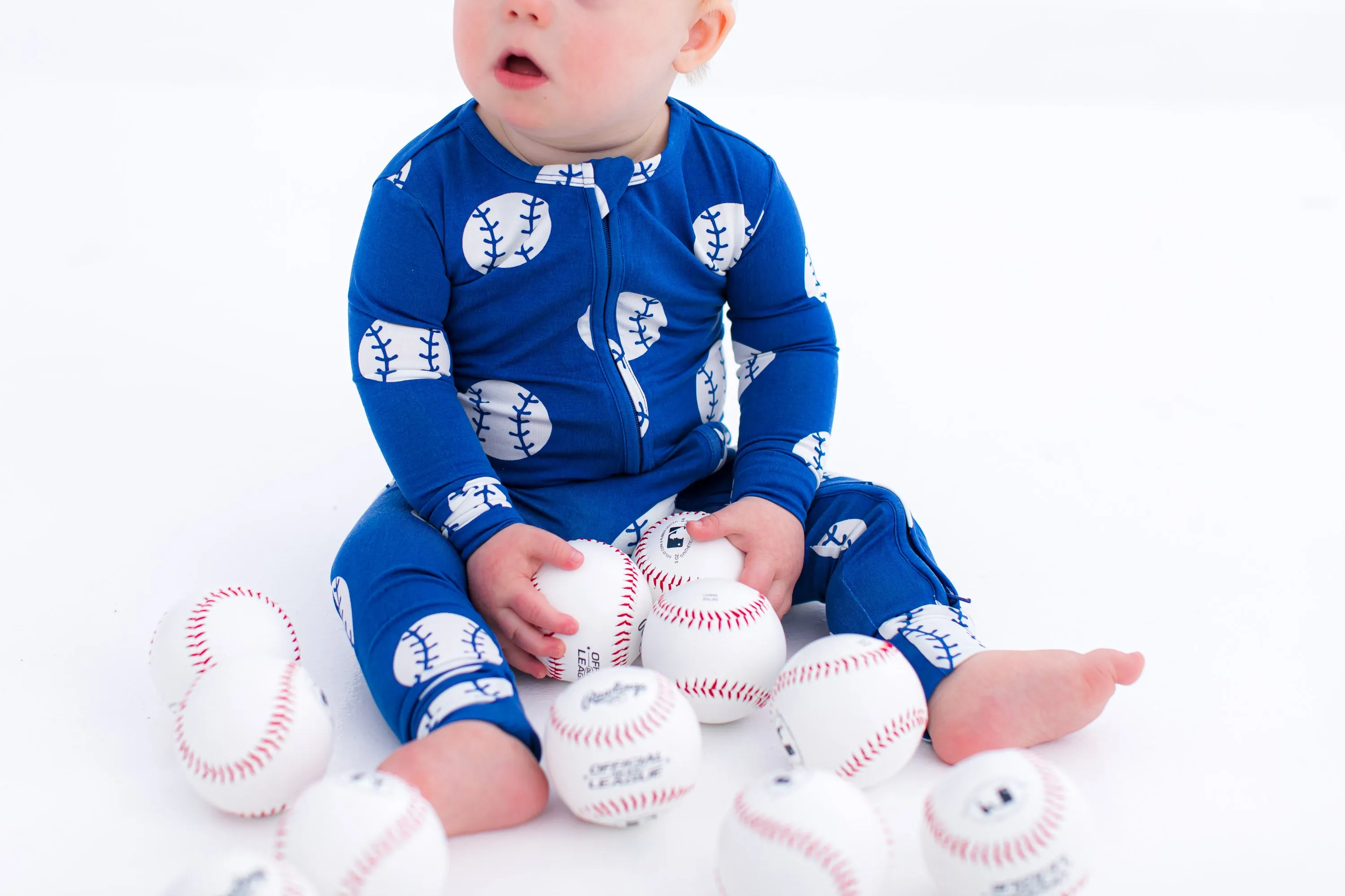 Birdie Bean Blue Baseball Print Convertible Baby Romper