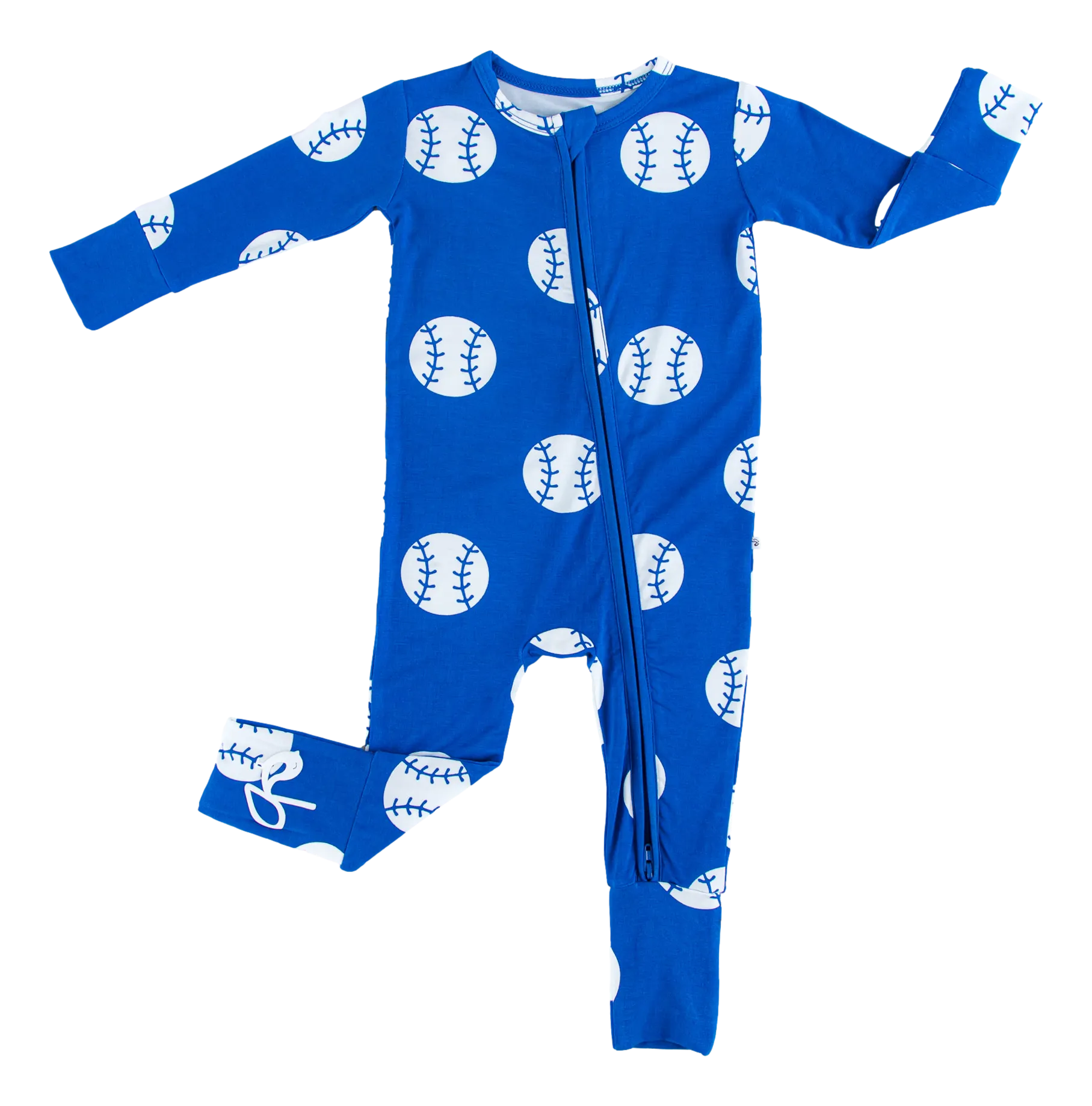 Birdie Bean Blue Baseball Print Convertible Baby Romper