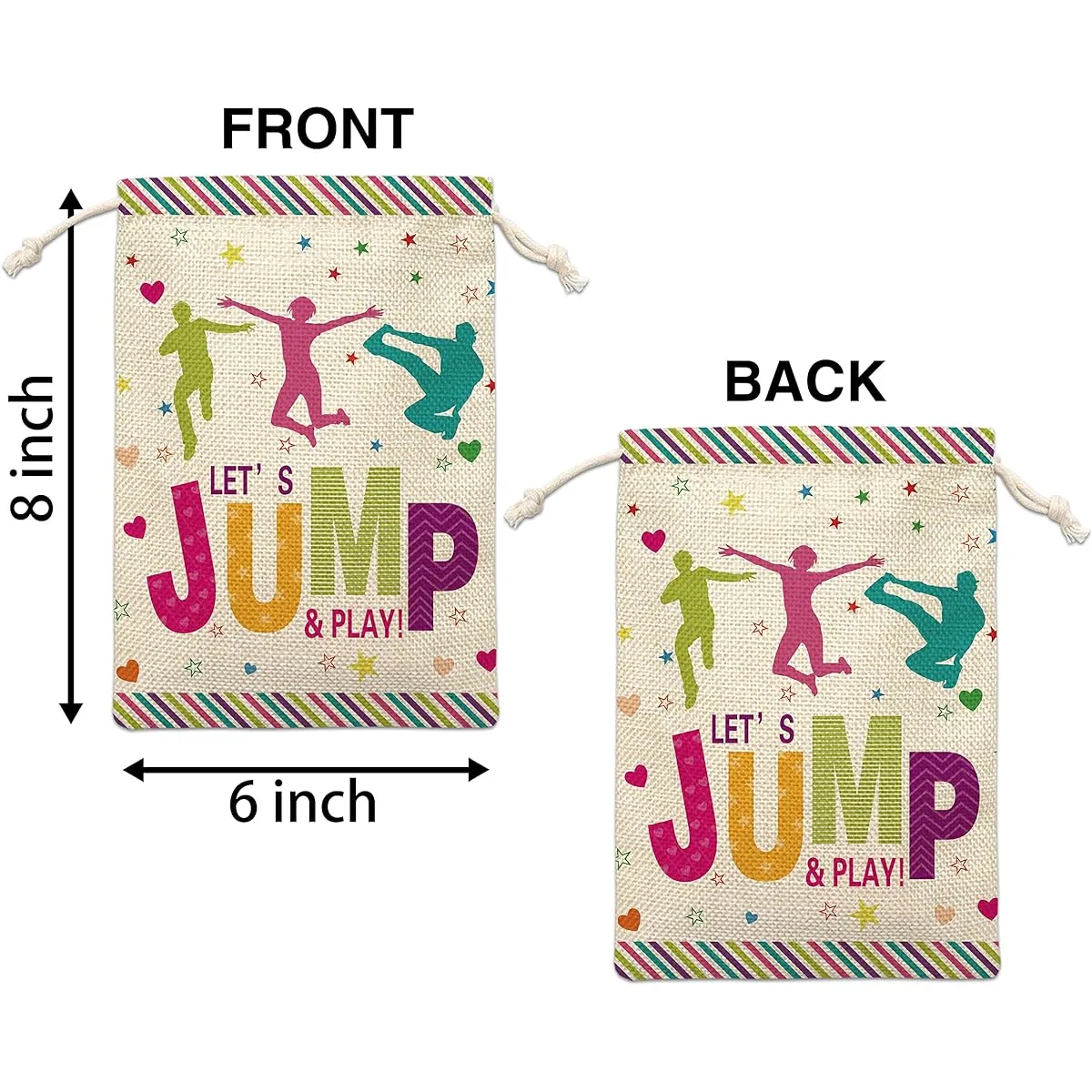 Birthday Party Favor Bags for Kids Party Supplies Decorations Girls Boys Party Celebration Gifts for Teens Trampoline Jump Bounce House Party Cotton Linen Bags 5 Pack (DAIZI-A015)
