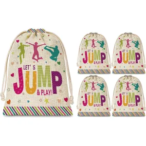 Birthday Party Favor Bags for Kids Party Supplies Decorations Girls Boys Party Celebration Gifts for Teens Trampoline Jump Bounce House Party Cotton Linen Bags 5 Pack (DAIZI-A015)