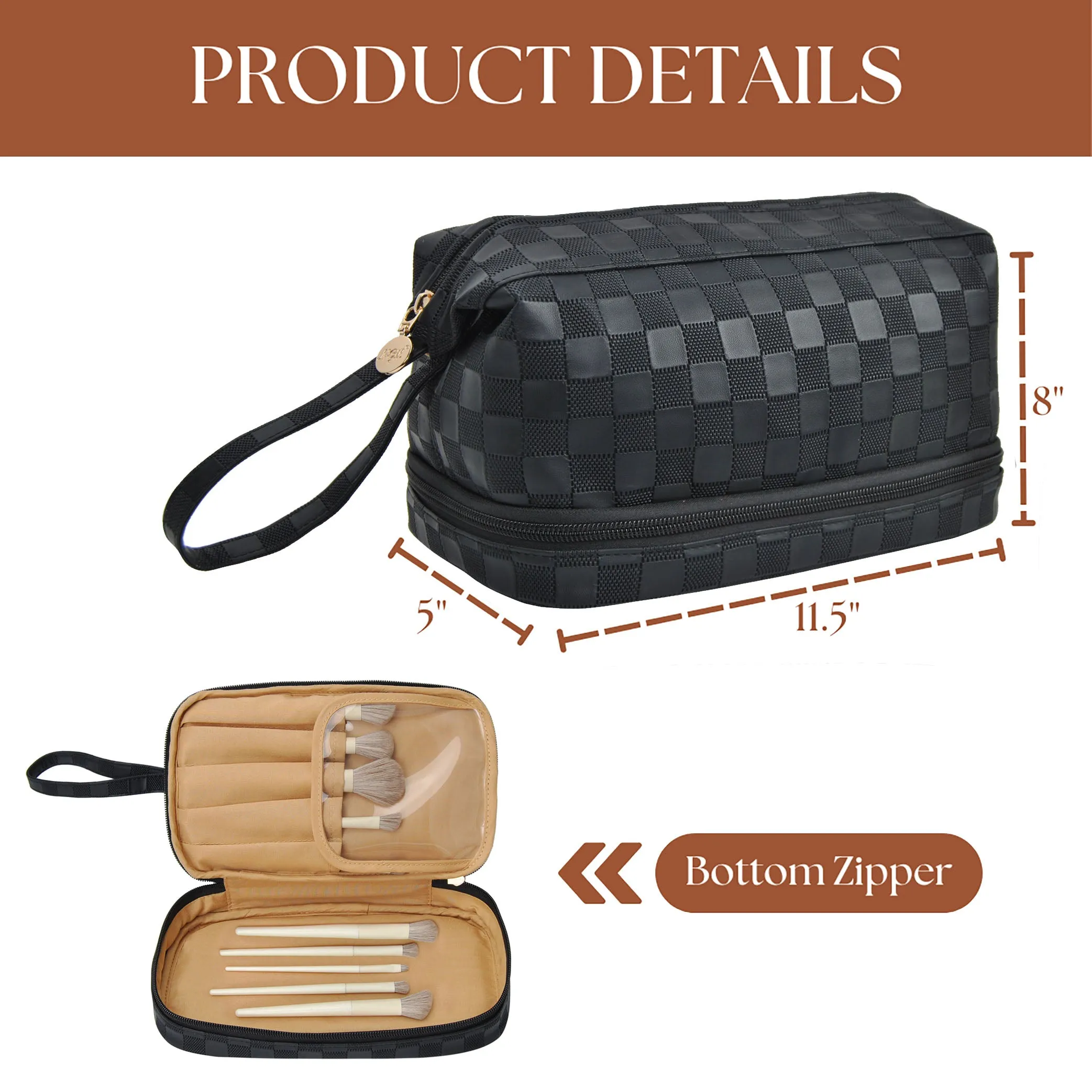 Black Checkered NGIL Faux Leather Cosmetic Bag