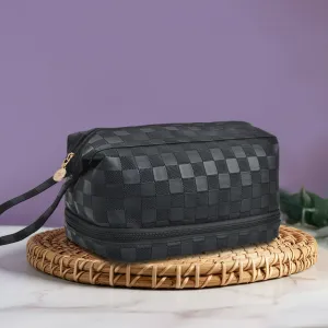 Black Checkered NGIL Faux Leather Cosmetic Bag