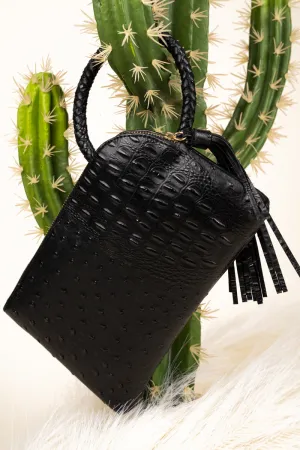 Black Faux Ostrich Bangle Clutch