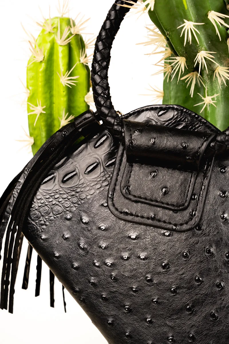 Black Faux Ostrich Bangle Clutch
