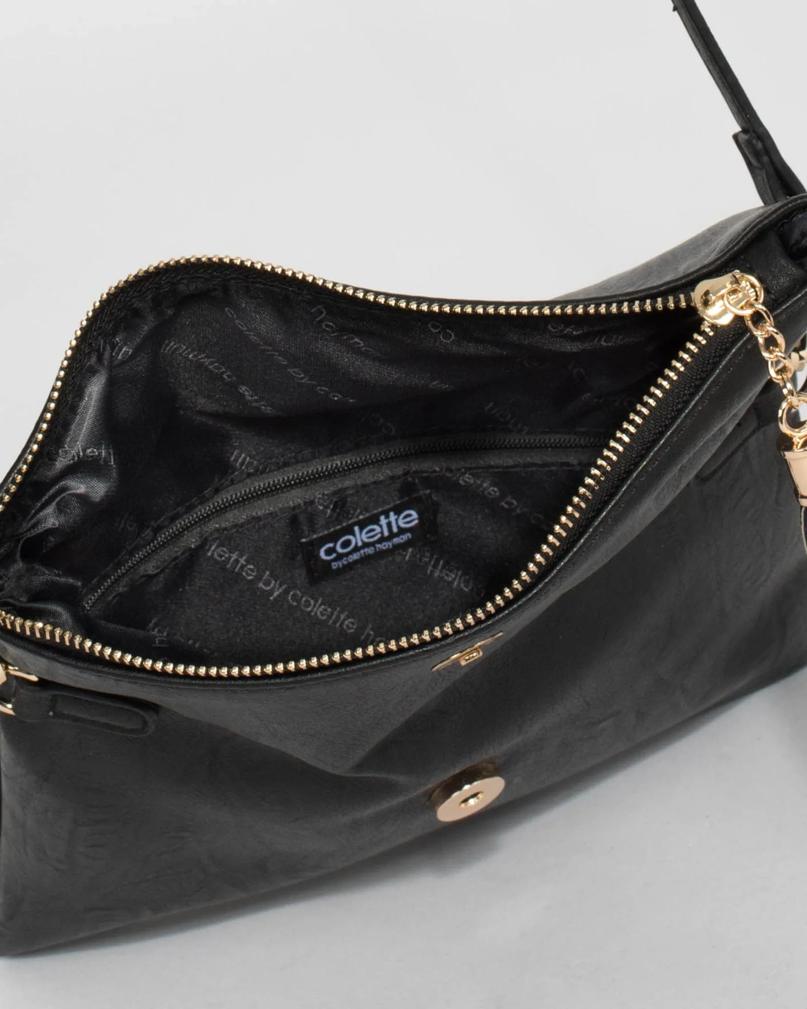 Black Gabi Foldover Clutch Bag