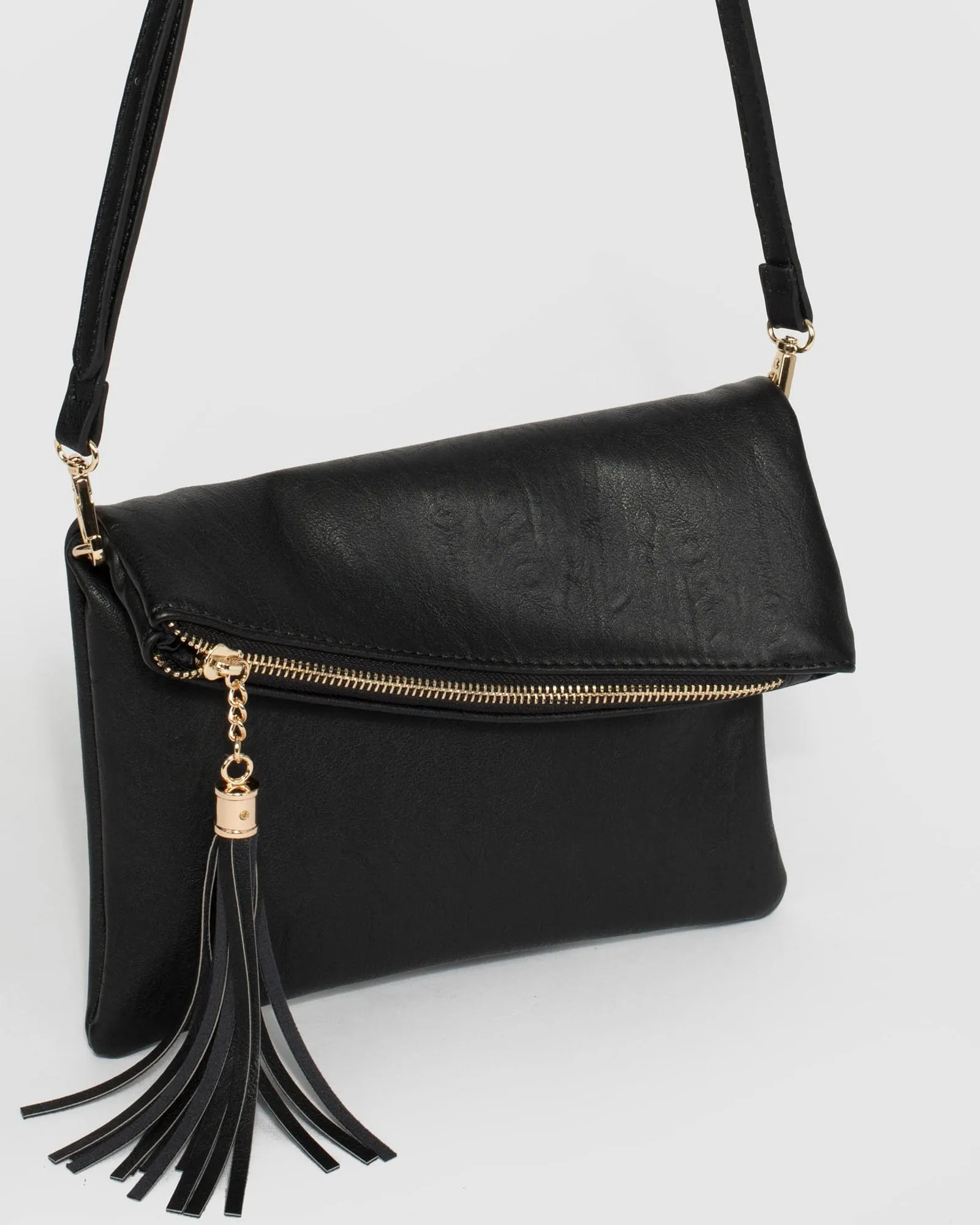 Black Gabi Foldover Clutch Bag