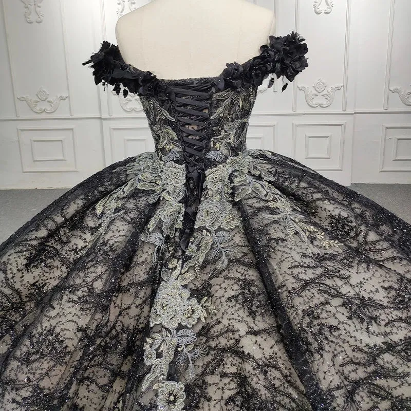 Black Sleeveless Quinceanera Dresses Sweetheart Appliques Lace Up Ball Gown