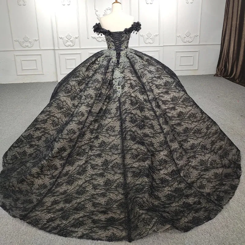 Black Sleeveless Quinceanera Dresses Sweetheart Appliques Lace Up Ball Gown