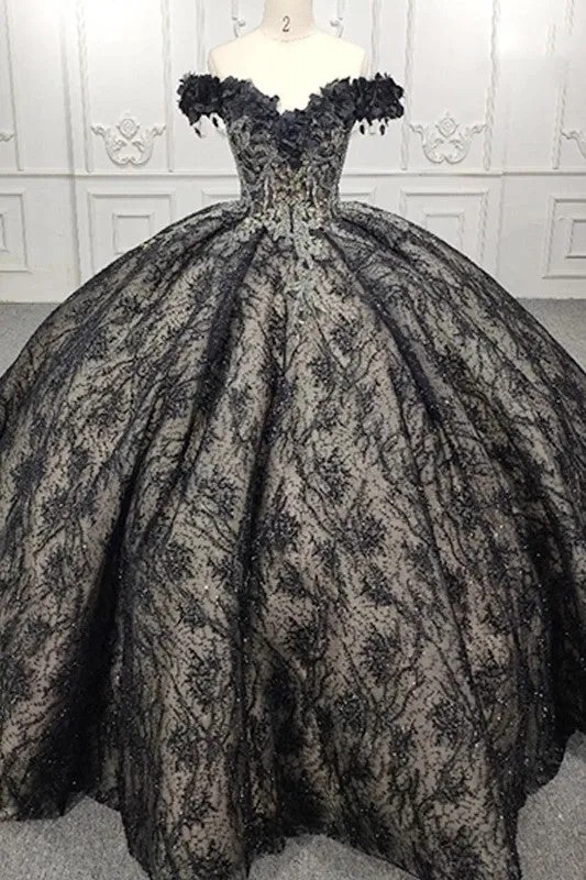 Black Sleeveless Quinceanera Dresses Sweetheart Appliques Lace Up Ball Gown