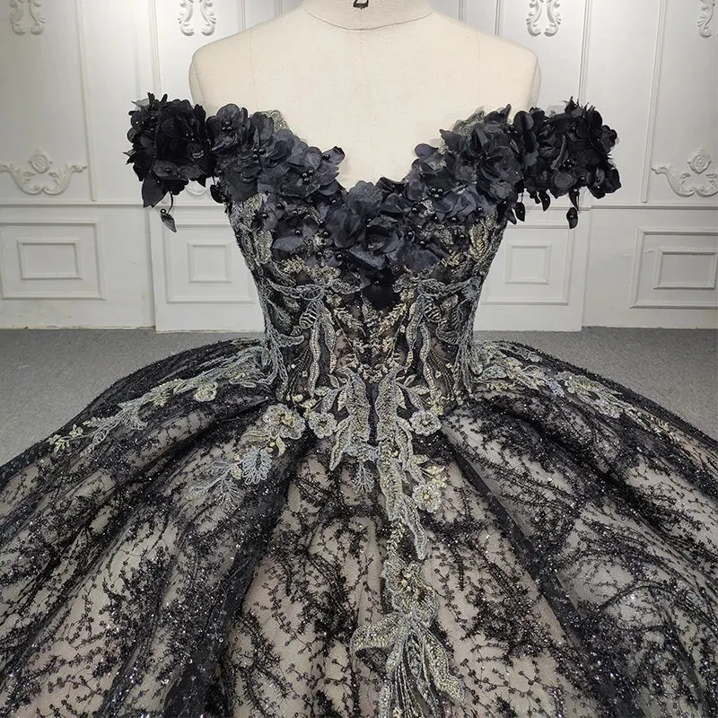 Black Sleeveless Quinceanera Dresses Sweetheart Appliques Lace Up Ball Gown