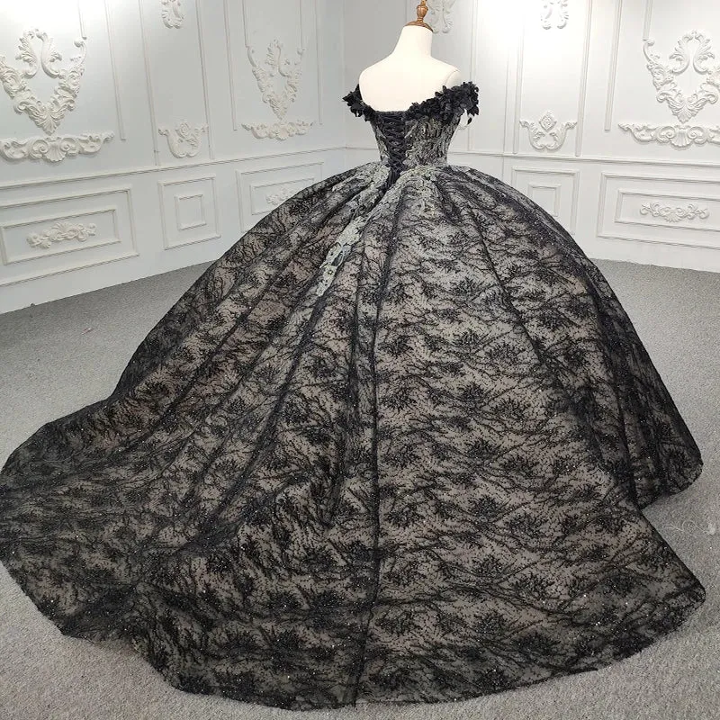 Black Sleeveless Quinceanera Dresses Sweetheart Appliques Lace Up Ball Gown